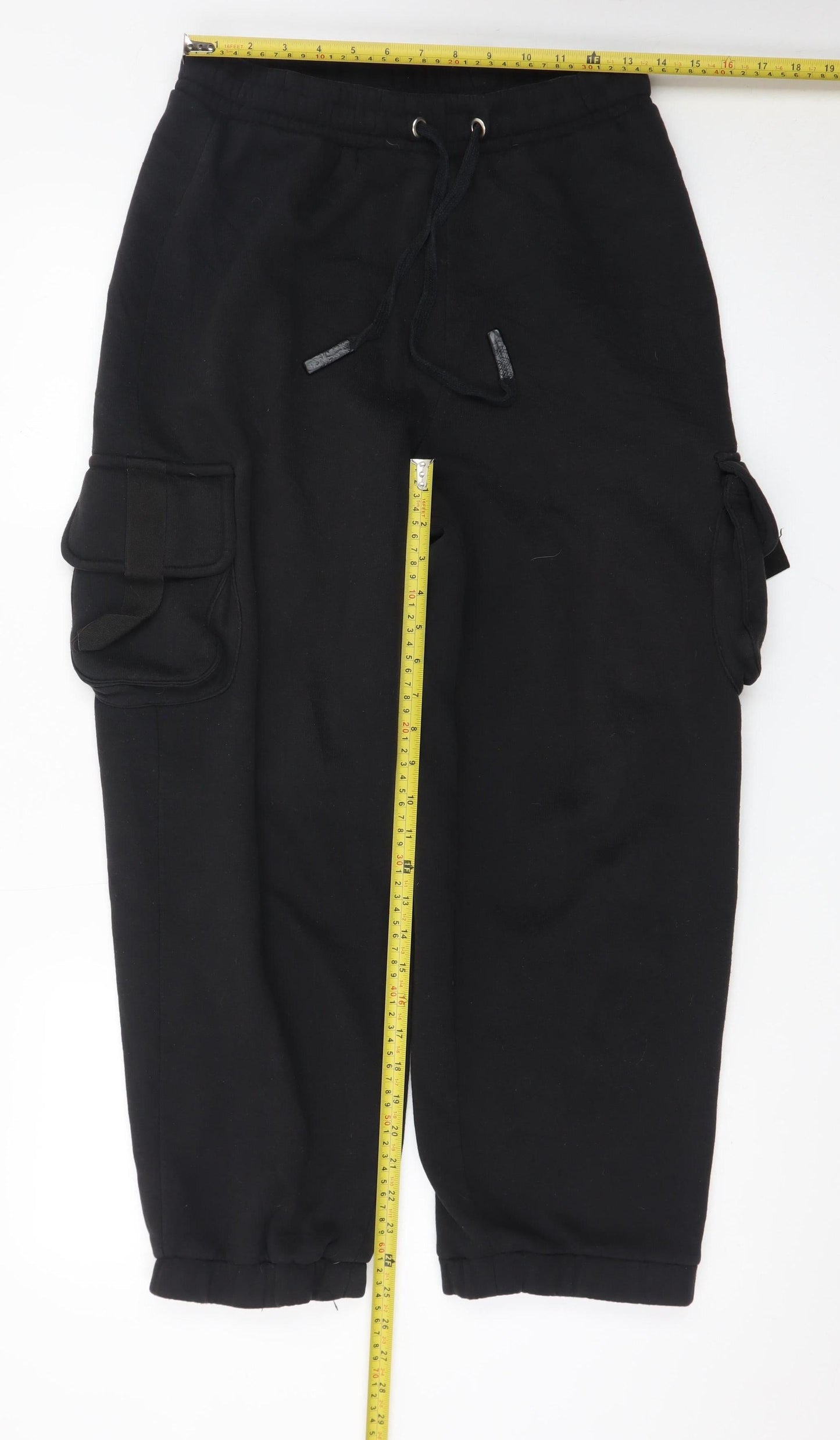 Collusion Mens Black Cargo Trousers S Regular Fit Elastic Waist Fleece