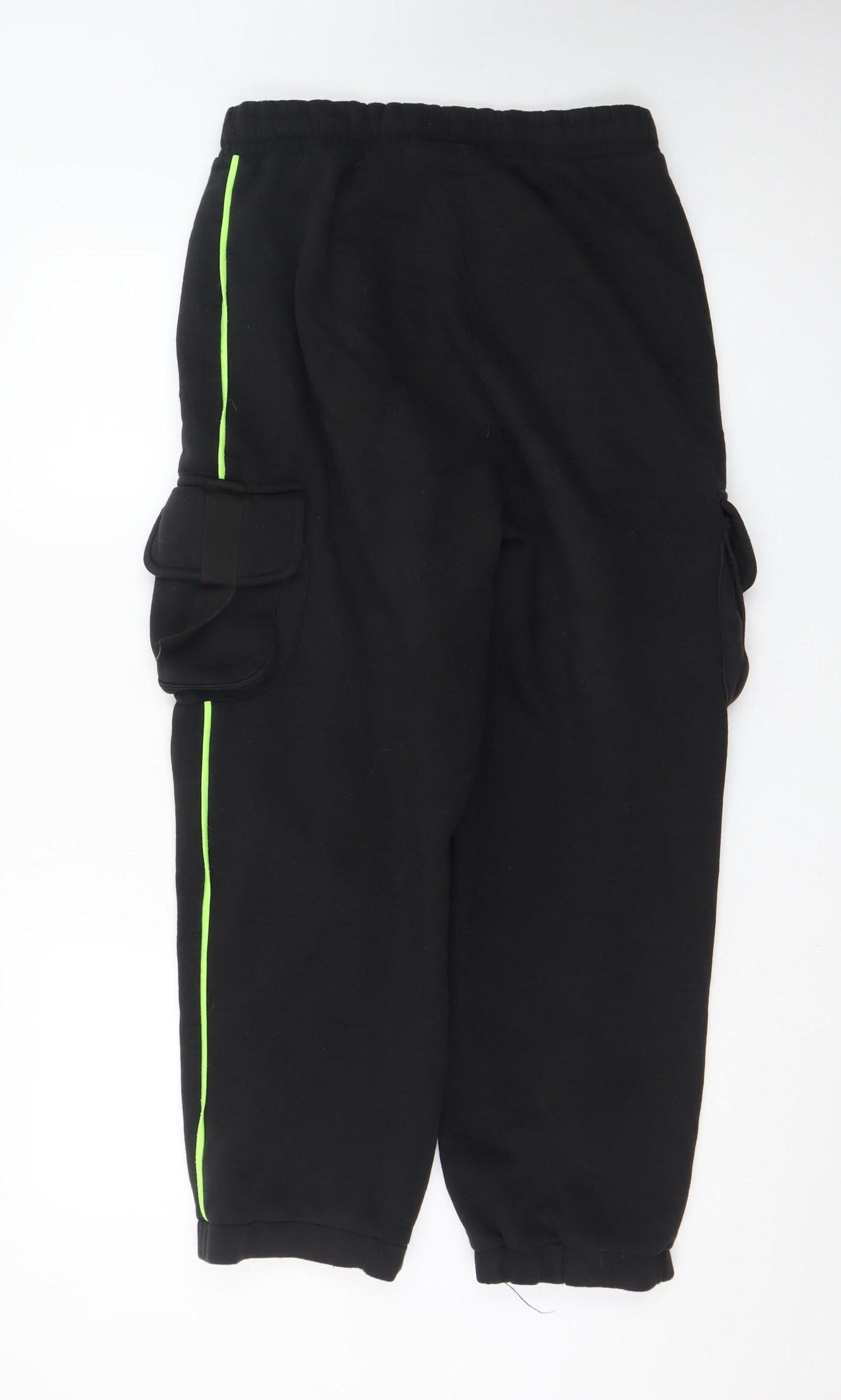 Collusion Mens Black Cargo Trousers S Regular Fit Elastic Waist Fleece