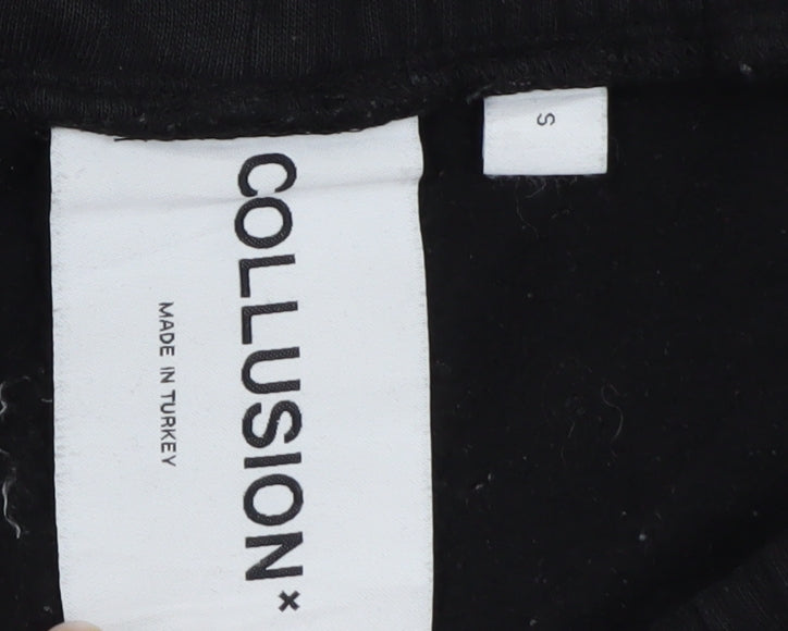 Collusion Mens Black Cargo Trousers S Regular Fit Elastic Waist Fleece