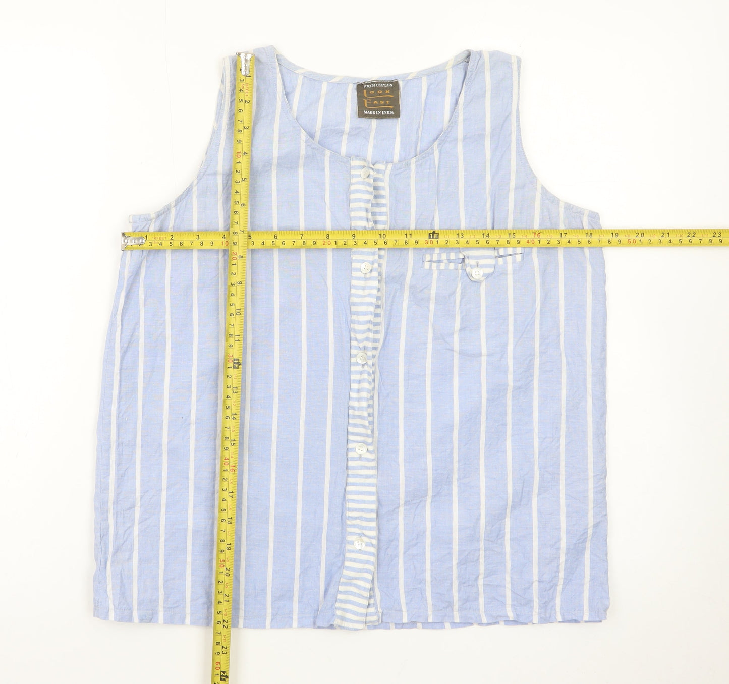 Principles Women Blue Striped Sleeveless Cotton Blouse Size 14