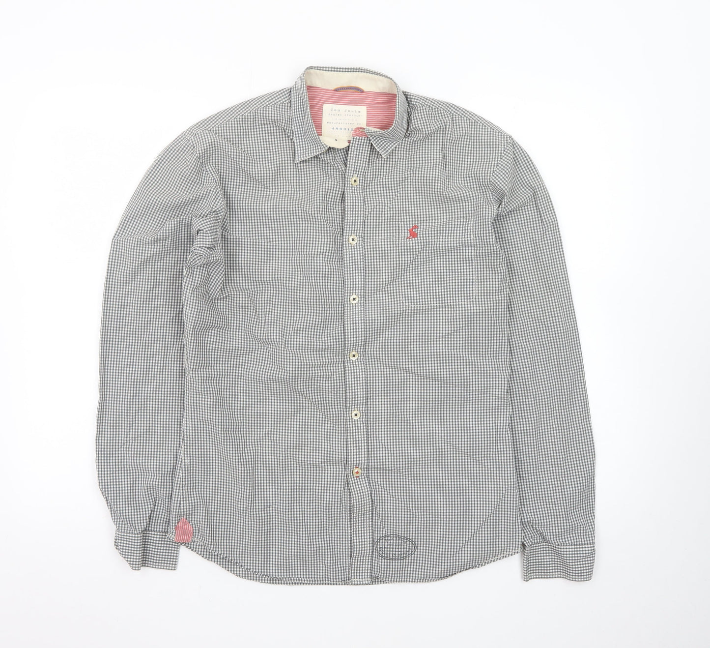 Joules Men's Grey Check Cotton Long Sleeve Button-Up Shirt XS