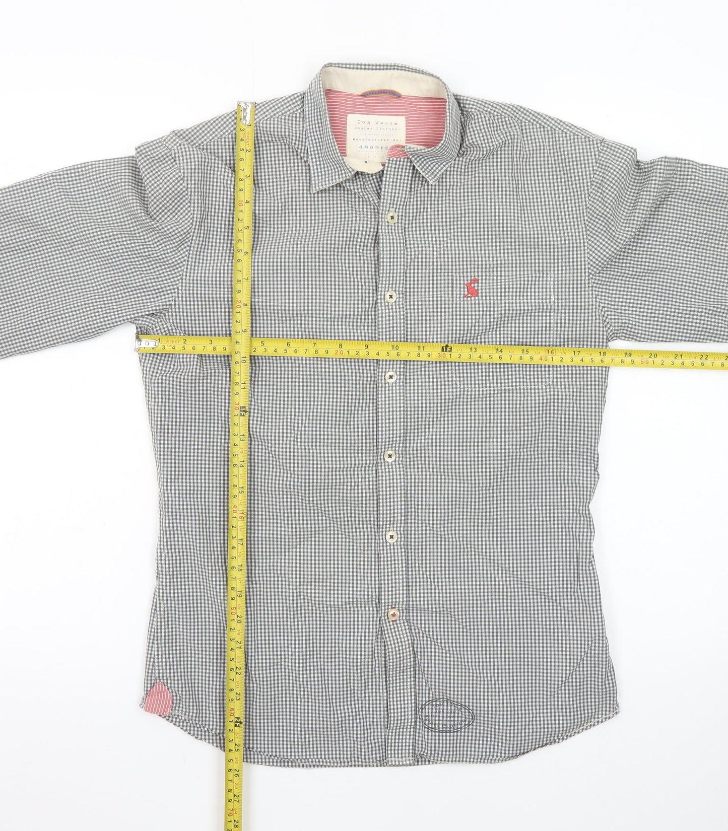 Joules Men's Grey Check Cotton Long Sleeve Button-Up Shirt XS