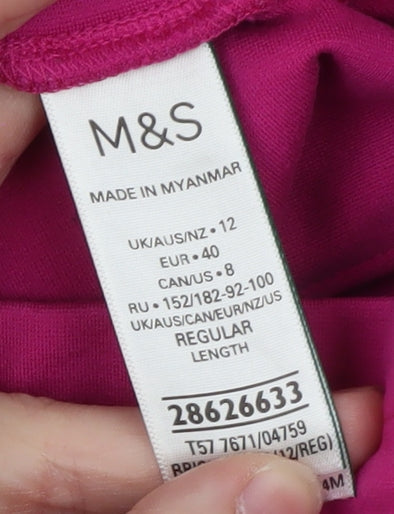Marks and Spencer Womens Pink Wide-Leg Trousers Size 12 Regular
