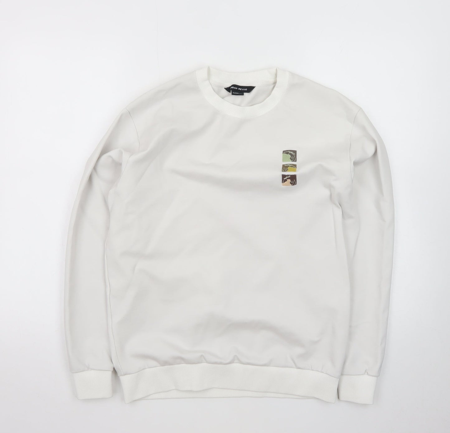 Urban Revivo Men's White XS Pullover Sweatshirt Logo Print