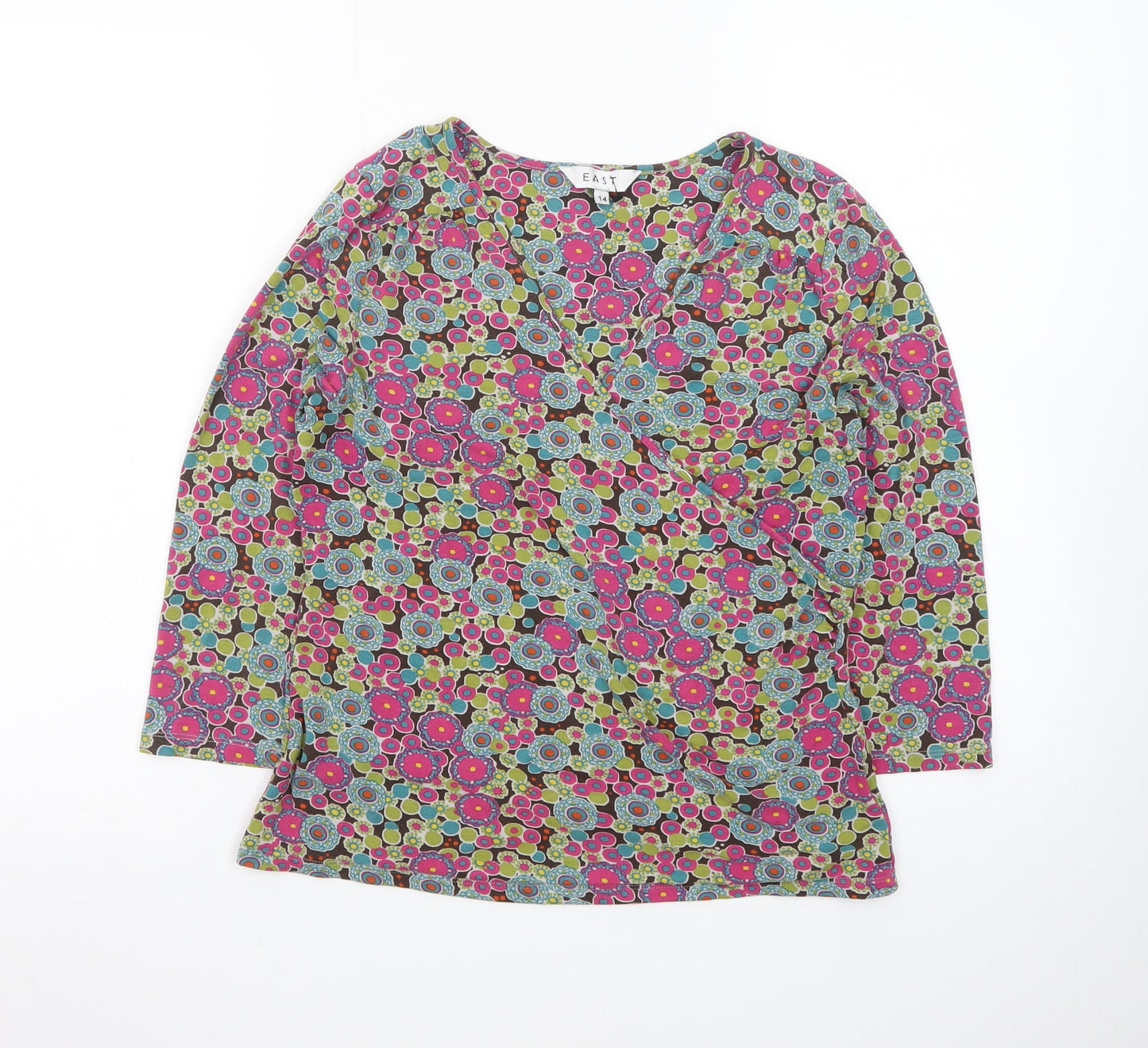 EAST Women's Multicoloured Floral Wrap Blouse Size 14