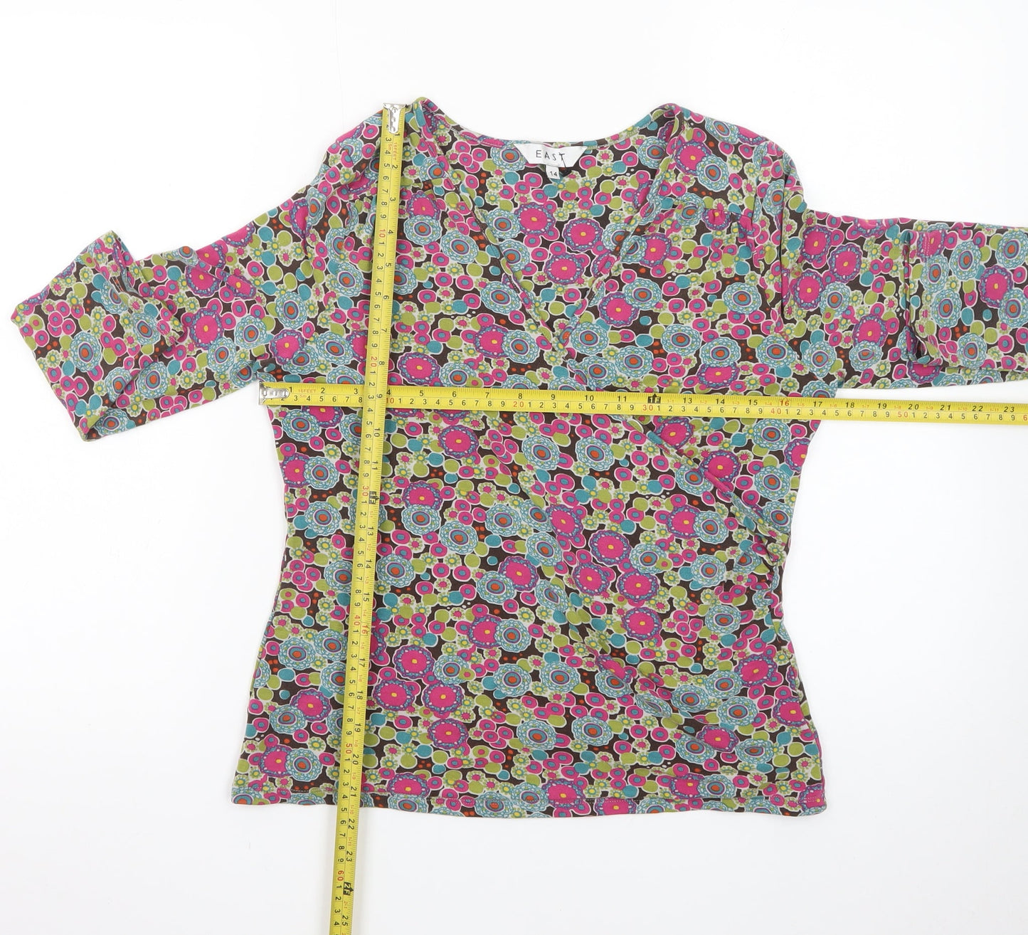 EAST Women's Multicoloured Floral Wrap Blouse Size 14