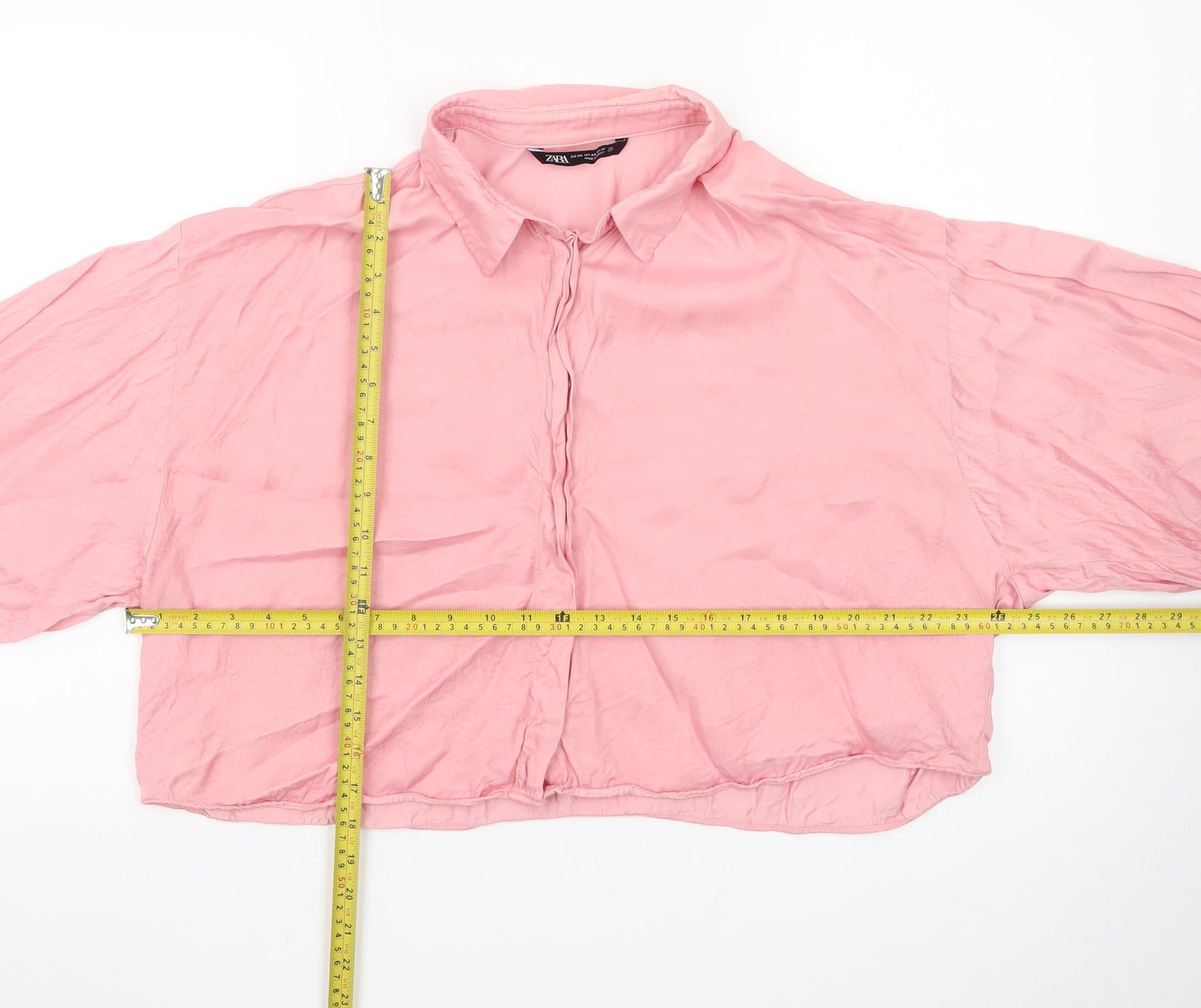 Zara Womens Pink Collared Cropped Blouse Size 18 Relaxed Fit