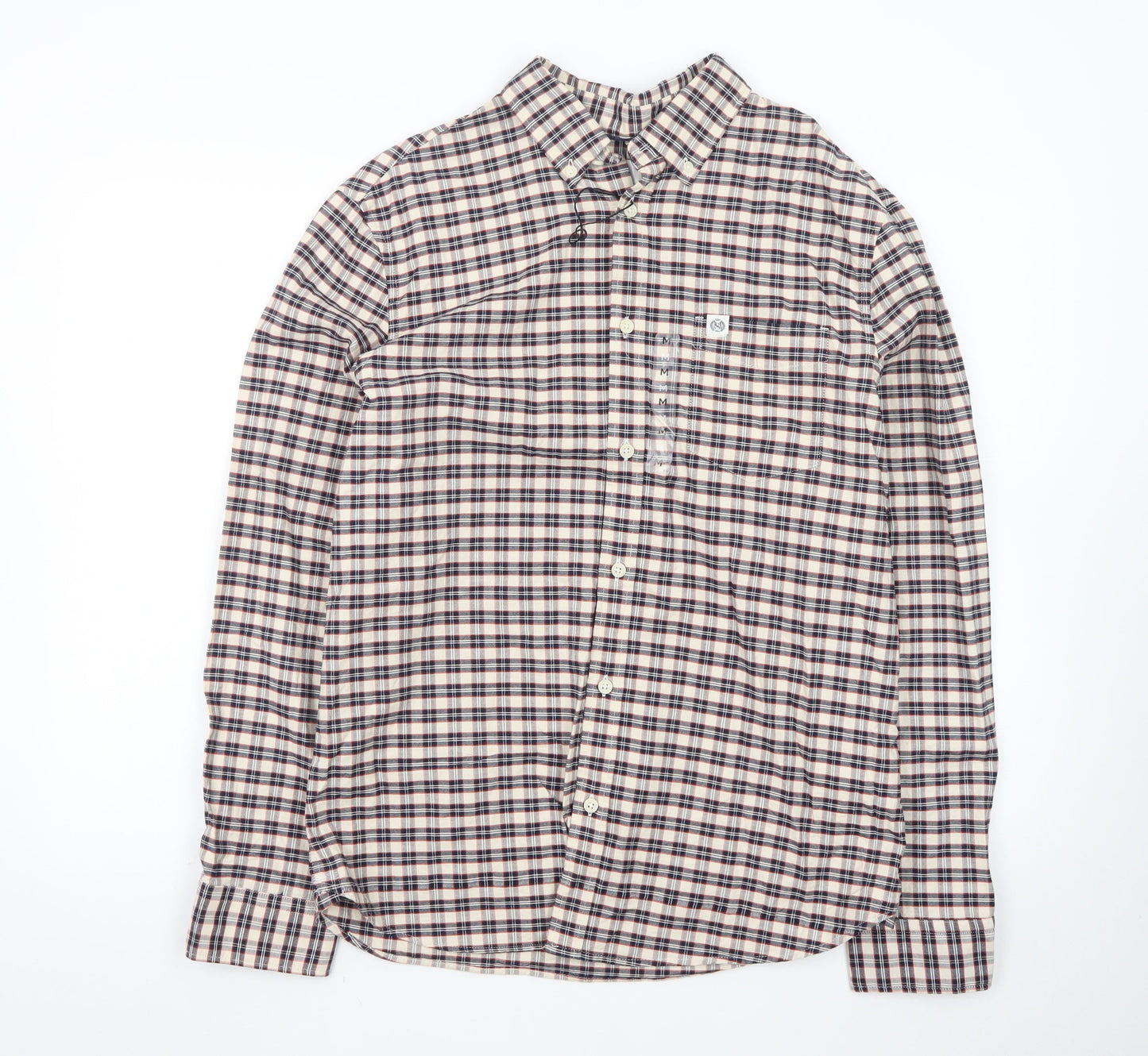 Marks and Spencer Men's Beige Check Long Sleeve Regular Fit Shirt M