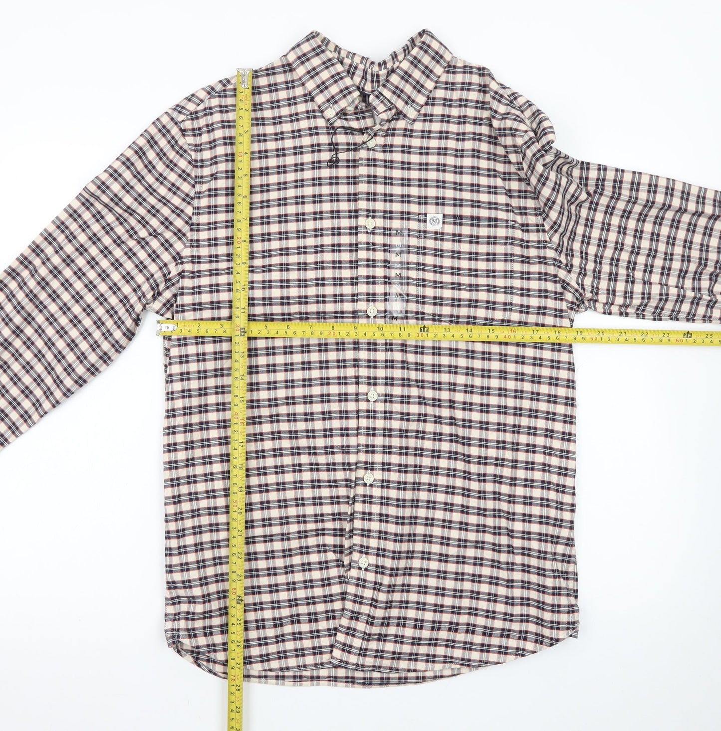 Marks and Spencer Men's Beige Check Long Sleeve Regular Fit Shirt M