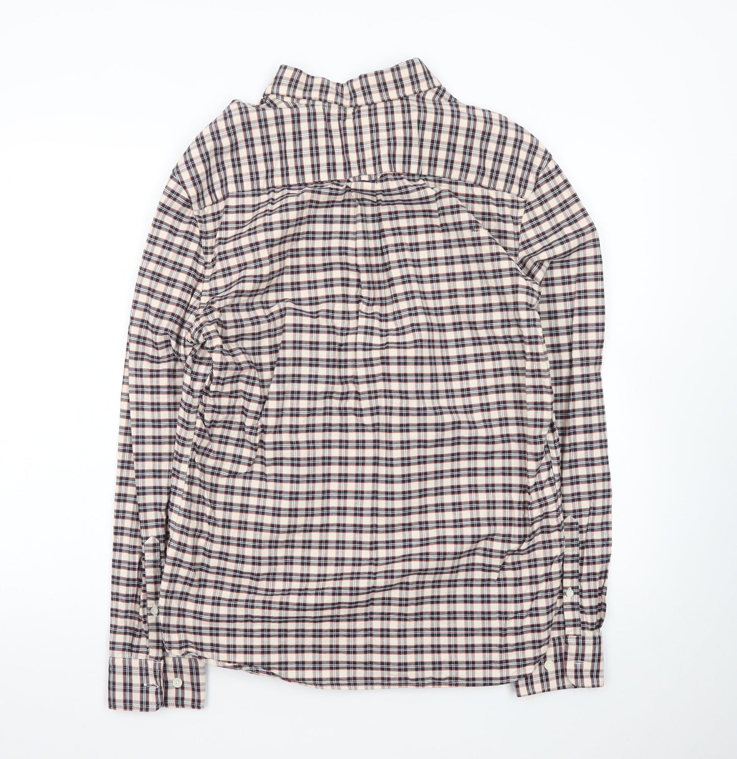 Marks and Spencer Men's Beige Check Long Sleeve Regular Fit Shirt M