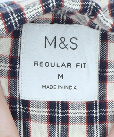 Marks and Spencer Men's Beige Check Long Sleeve Regular Fit Shirt M