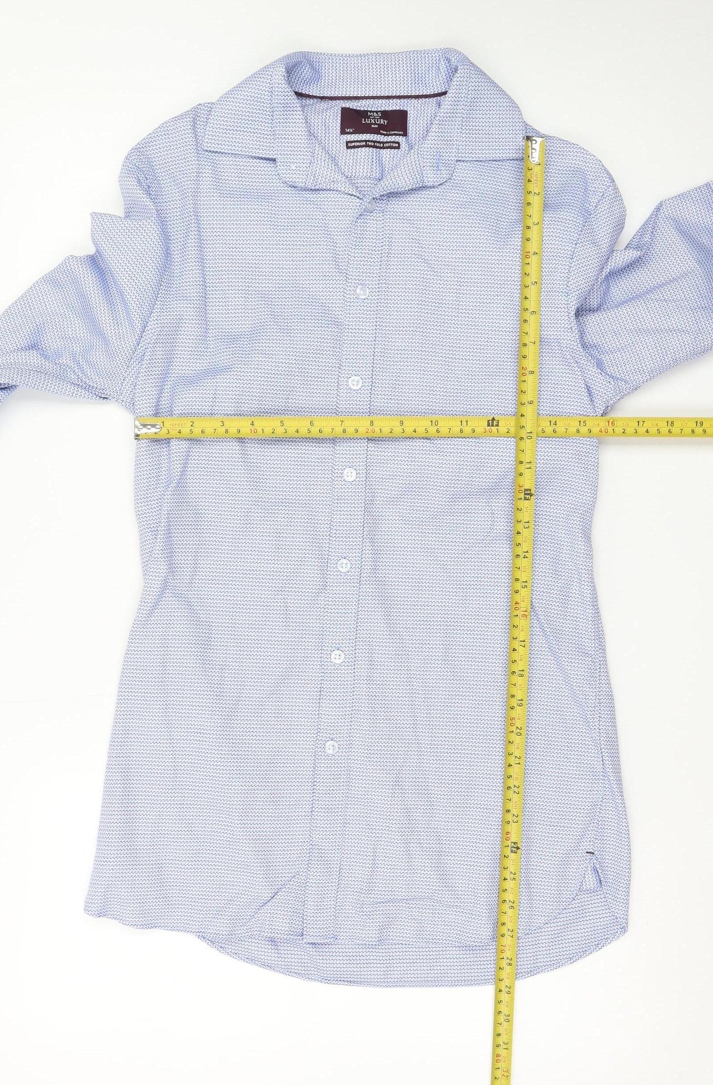 Marks and Spencer Men's Blue Slim Fit Luxury Cotton Formal Shirt 14.5in