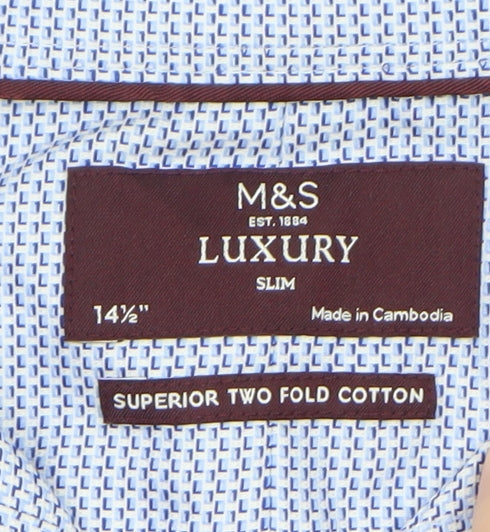Marks and Spencer Men's Blue Slim Fit Luxury Cotton Formal Shirt 14.5in