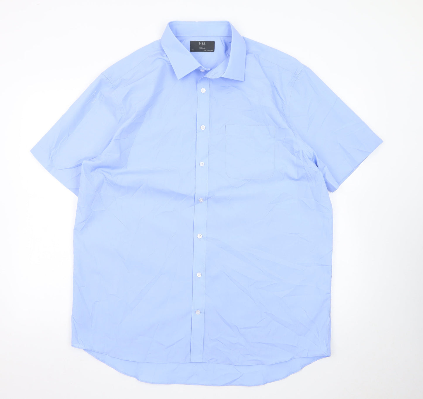Marks and Spencer Men's Blue 17in Regular Fit Short Sleeve Dress Shirt