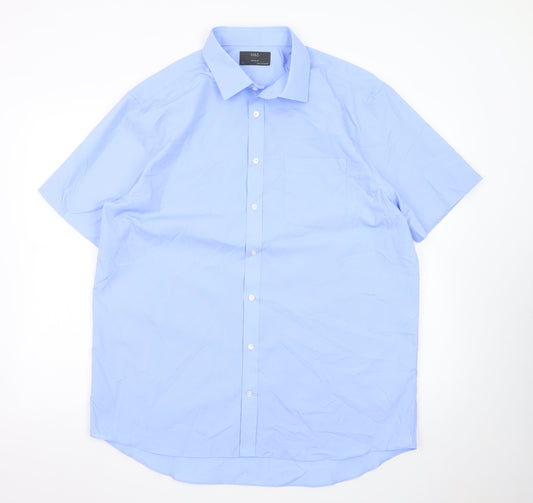 Marks and Spencer Men's Blue 17in Regular Fit Short Sleeve Dress Shirt