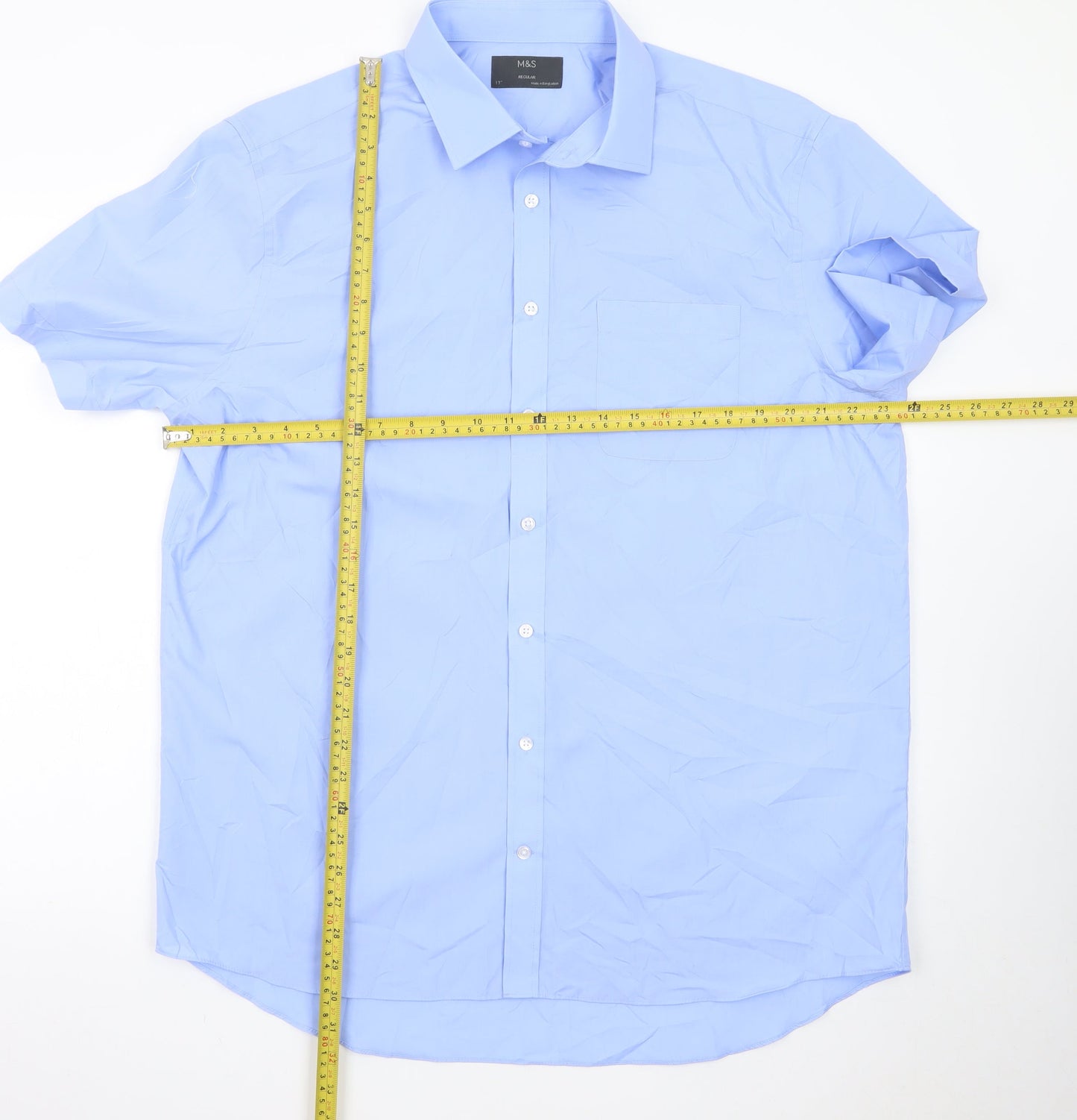 Marks and Spencer Men's Blue 17in Regular Fit Short Sleeve Dress Shirt
