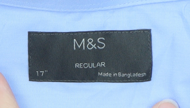 Marks and Spencer Men's Blue 17in Regular Fit Short Sleeve Dress Shirt