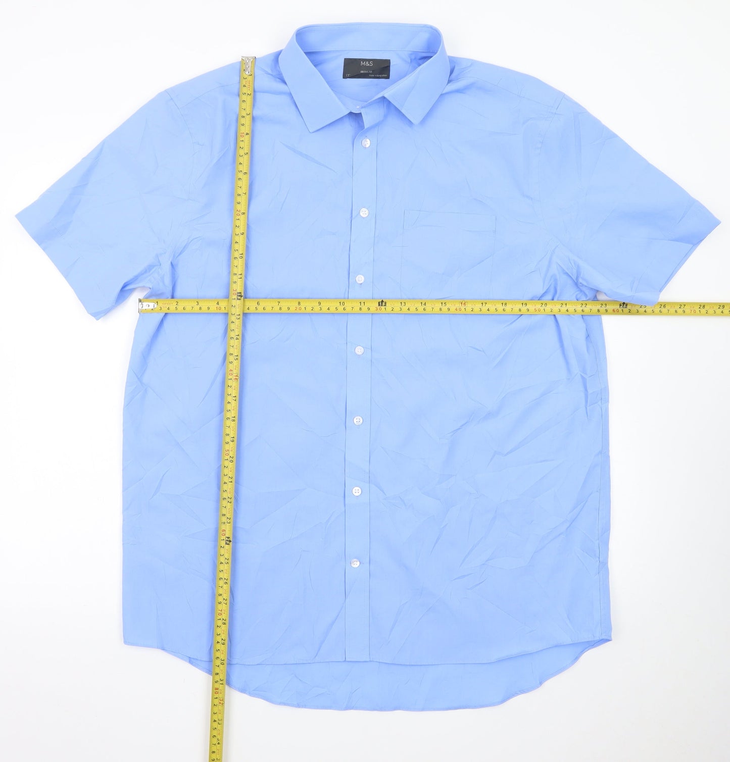 Marks and Spencer Men's Blue 17 Inch Regular Short Sleeve Dress Shirt