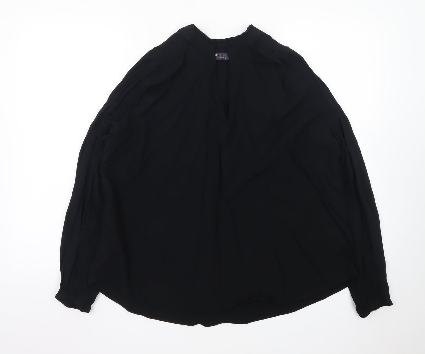 Marks and Spencer Womens Black Chiffon Long Sleeve Tunic Blouse Size 14