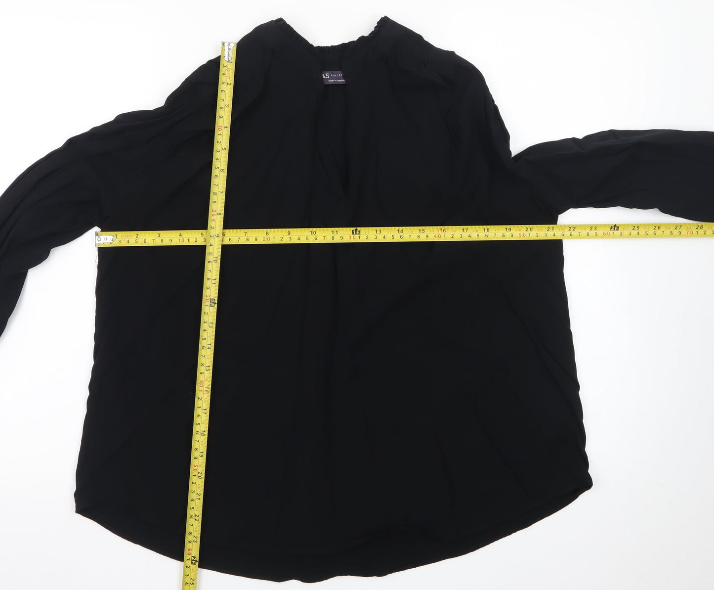 Marks and Spencer Womens Black Chiffon Long Sleeve Tunic Blouse Size 14