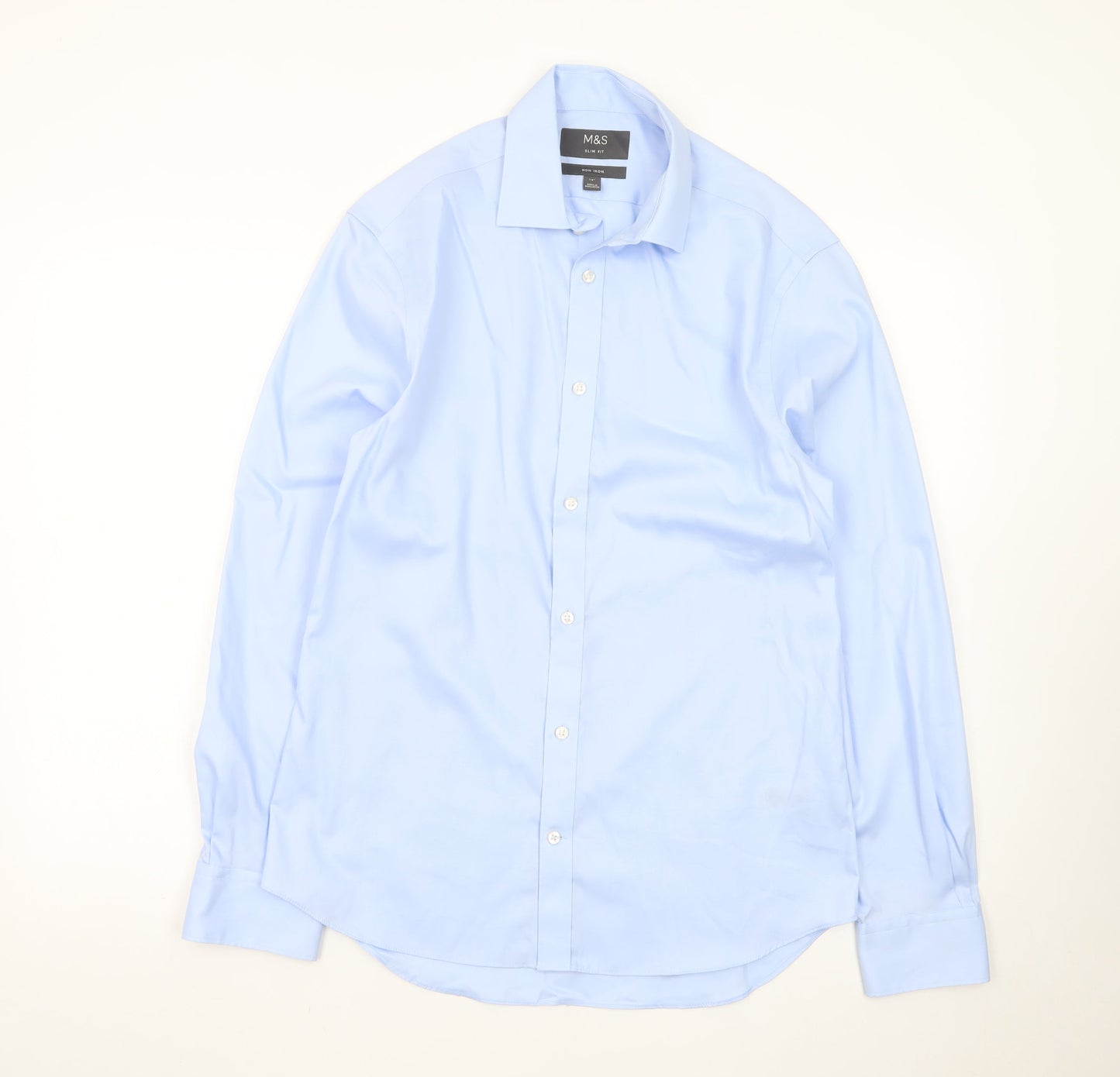 Marks and Spencer Men's Blue Slim Fit Non-Iron Dress Shirt 15in