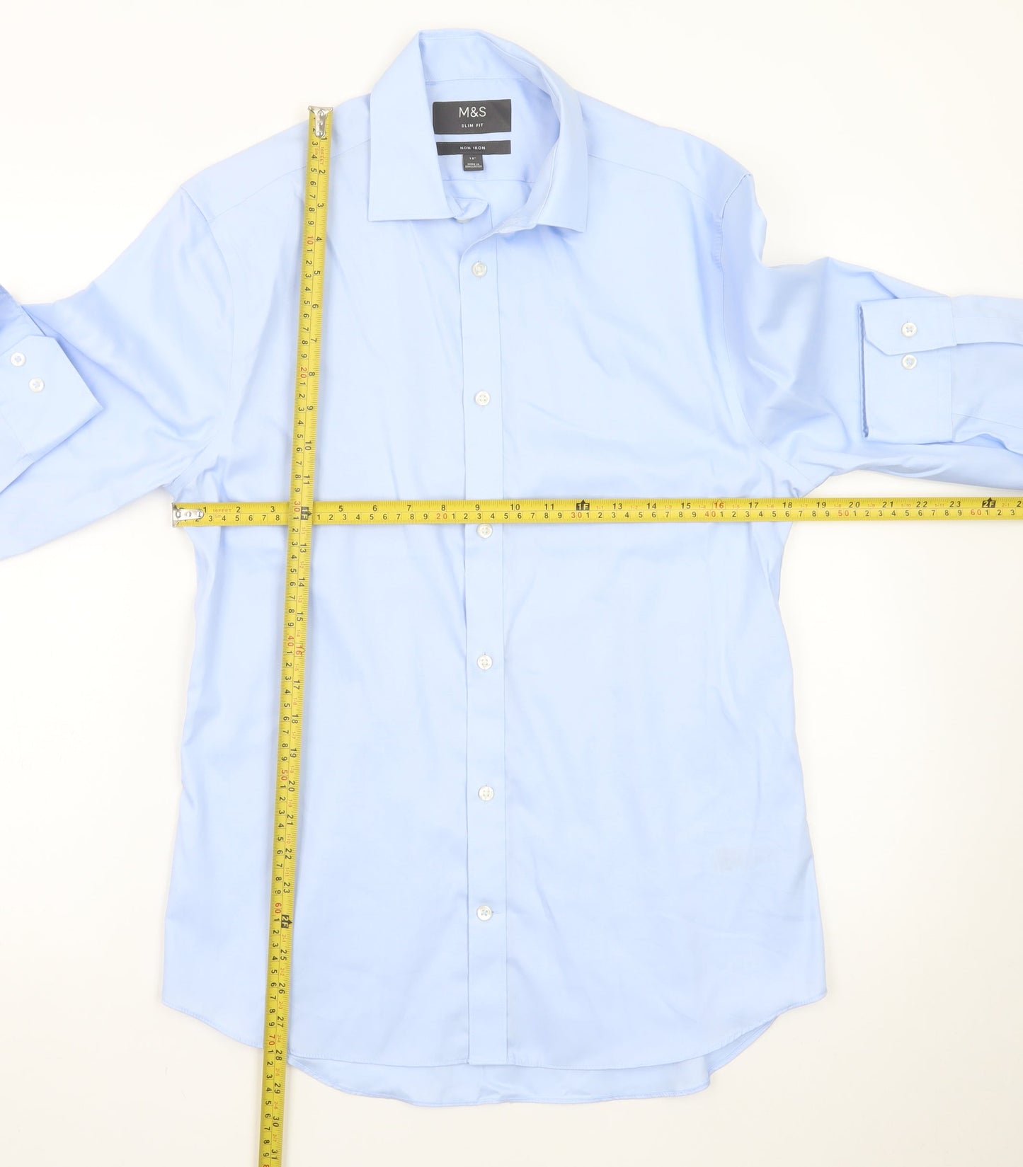 Marks and Spencer Men's Blue Slim Fit Non-Iron Dress Shirt 15in