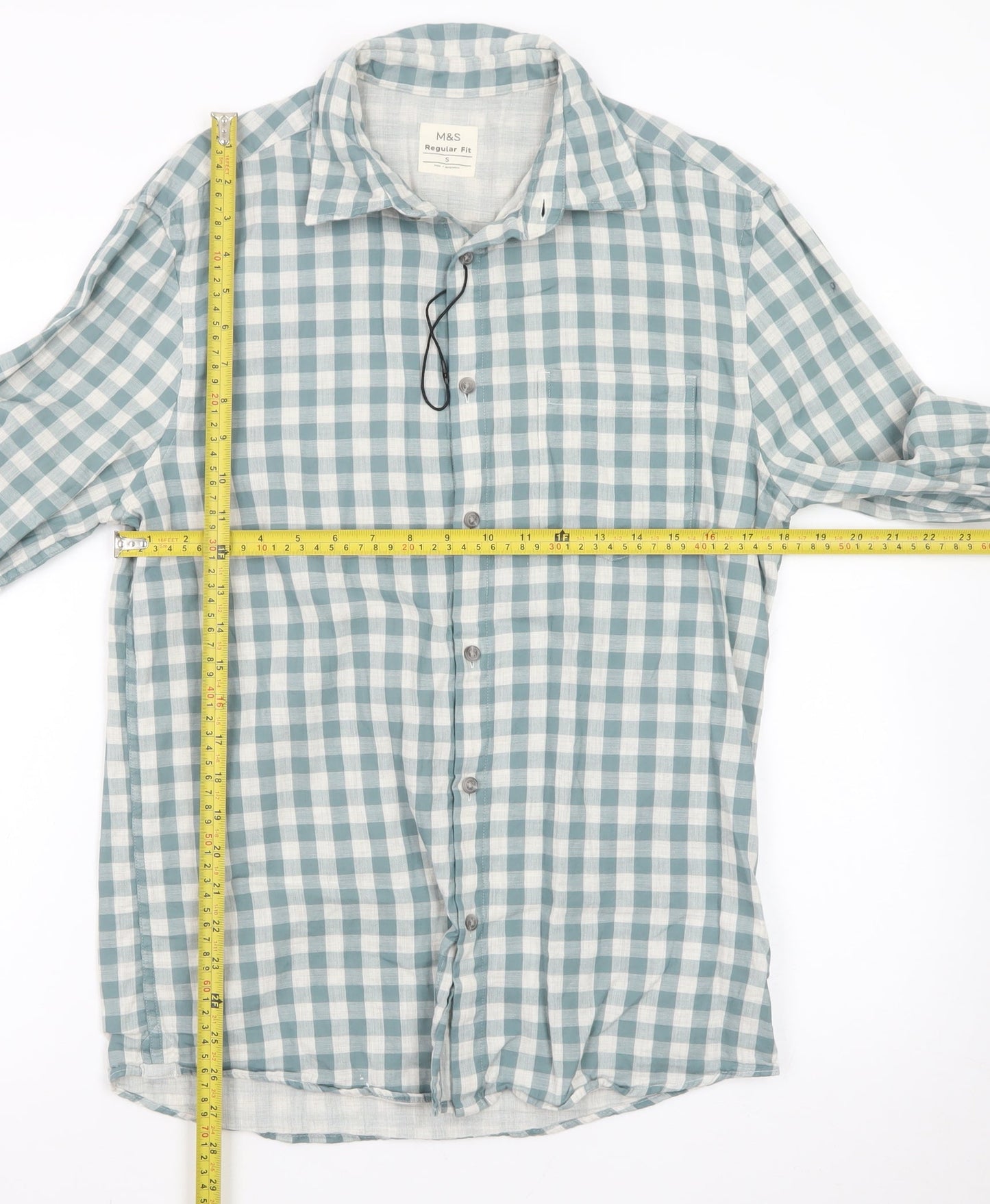 Marks and Spencer Men's Blue Check Regular Fit Cotton Shirt S