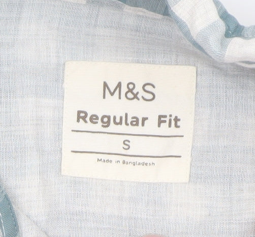 Marks and Spencer Men's Blue Check Regular Fit Cotton Shirt S