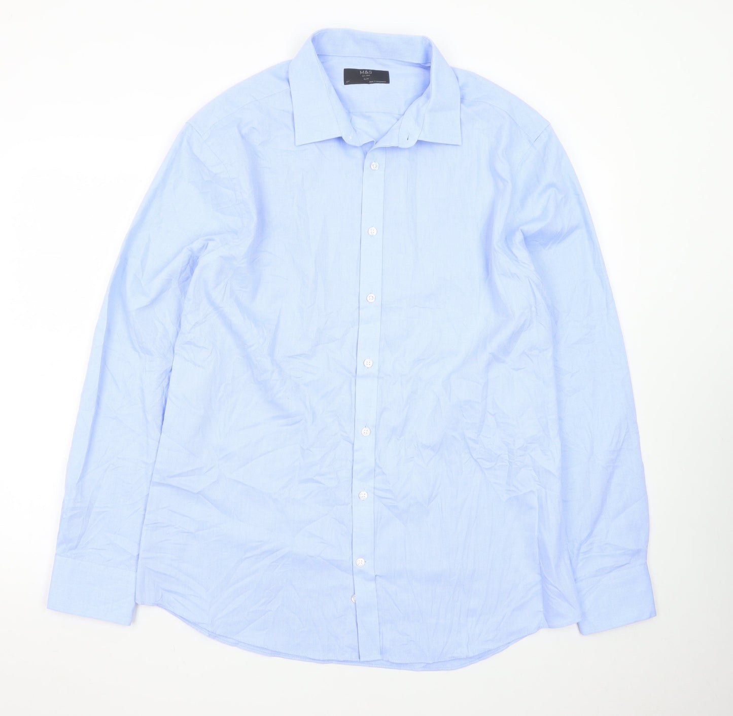 Marks and Spencer Men's Blue 17 Slim Fit Long Sleeve Dress Shirt