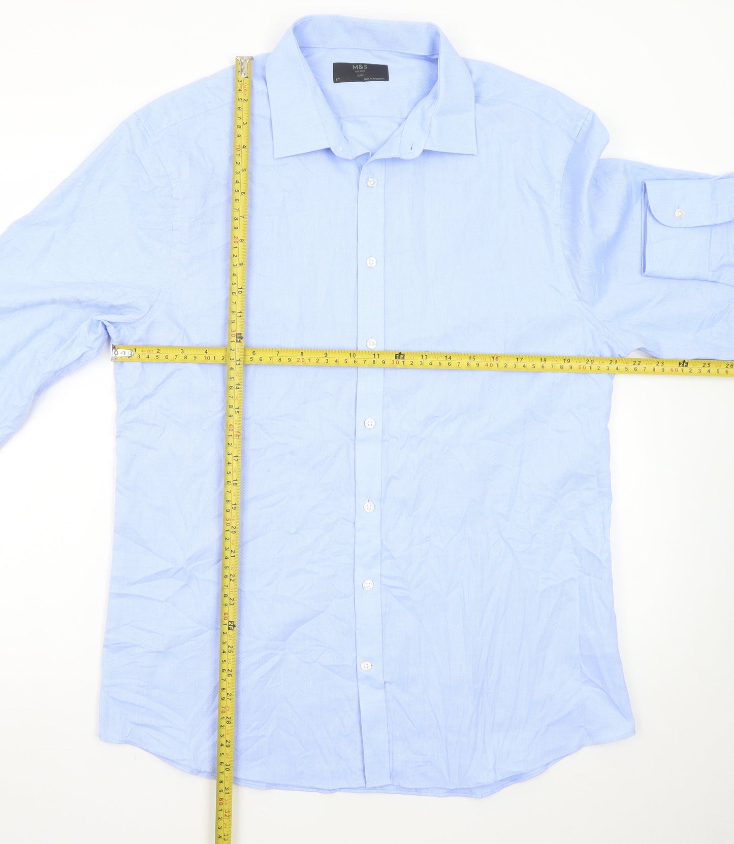 Marks and Spencer Men's Blue 17 Slim Fit Long Sleeve Dress Shirt