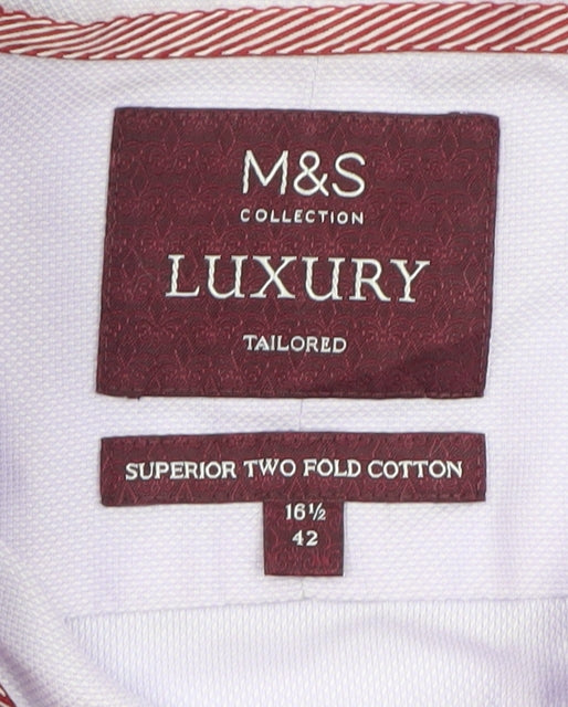 Marks and Spencer Men's Lilac Tailored Luxury Cotton Dress Shirt 16.5in 42cm