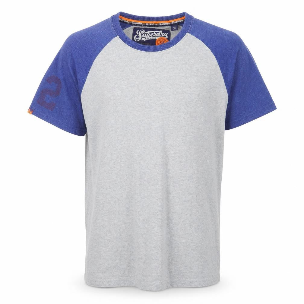 Superdry Men's Grey Blue Raglan Crew Neck Cotton T-Shirt Size M