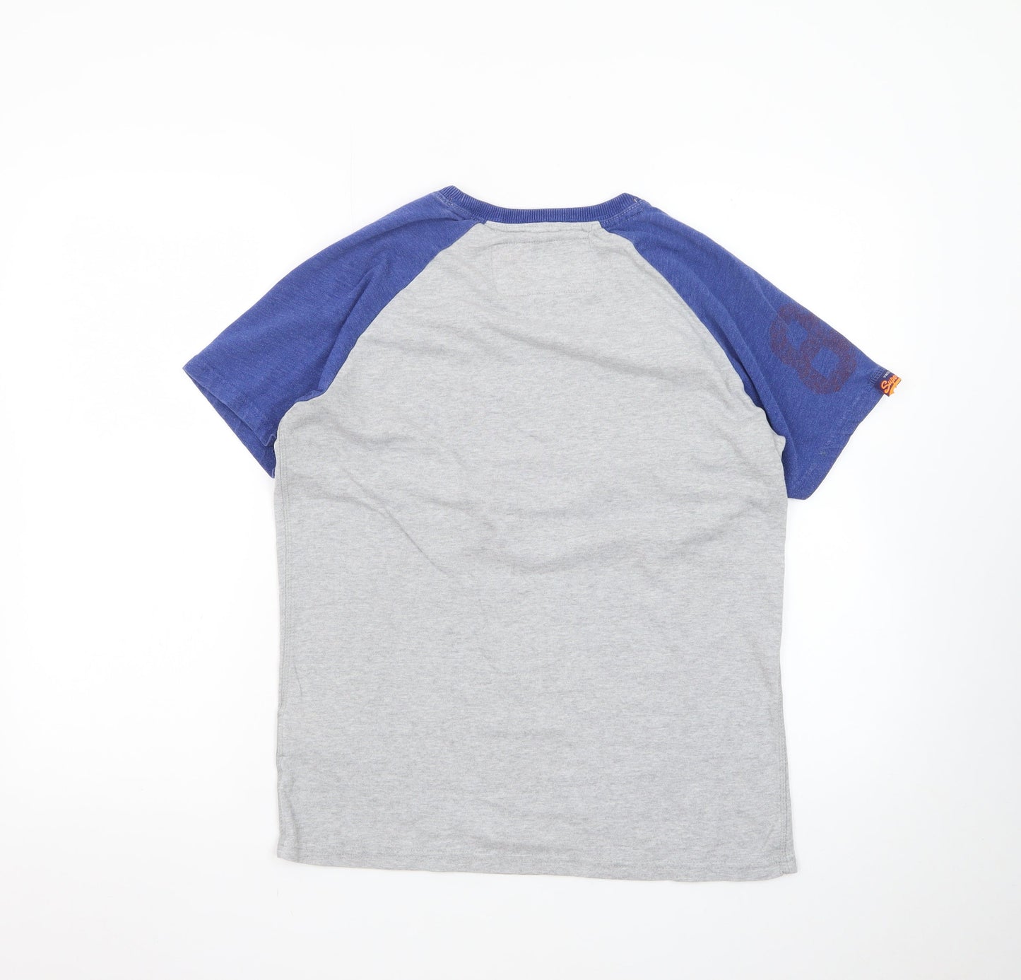 Superdry Men's Grey Blue Raglan Crew Neck Cotton T-Shirt Size M
