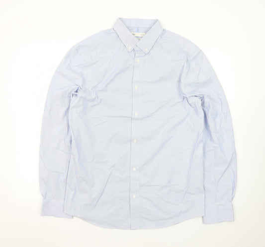Marks and Spencer Men's Blue Slim Fit Long Sleeve Dress Shirt L
