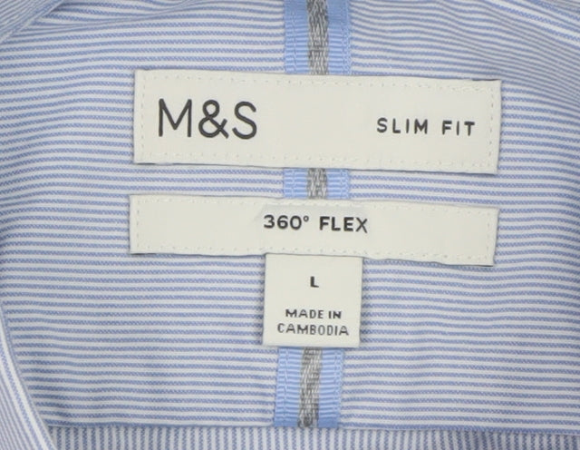 Marks and Spencer Men's Blue Slim Fit Long Sleeve Dress Shirt L