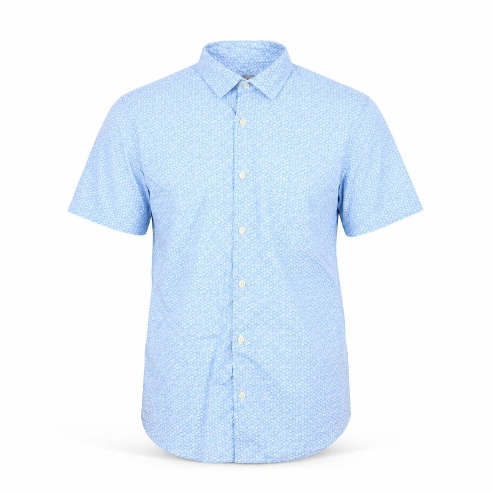 Marks & Spencer Men's Blue Floral Short Sleeve Cotton Dress Shirt S