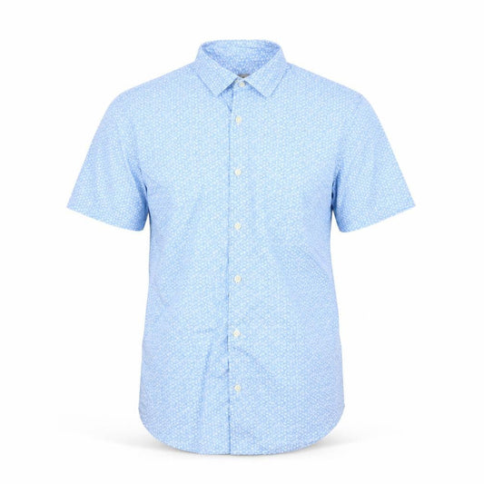 Marks & Spencer Men's Blue Floral Short Sleeve Cotton Dress Shirt S
