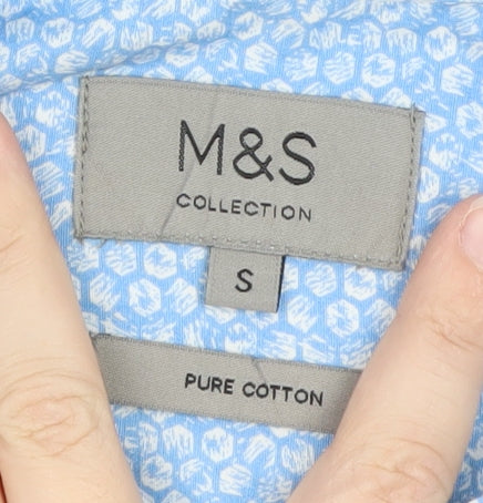 Marks and Spencer Men's Blue Floral Short Sleeve Cotton Dress Shirt S