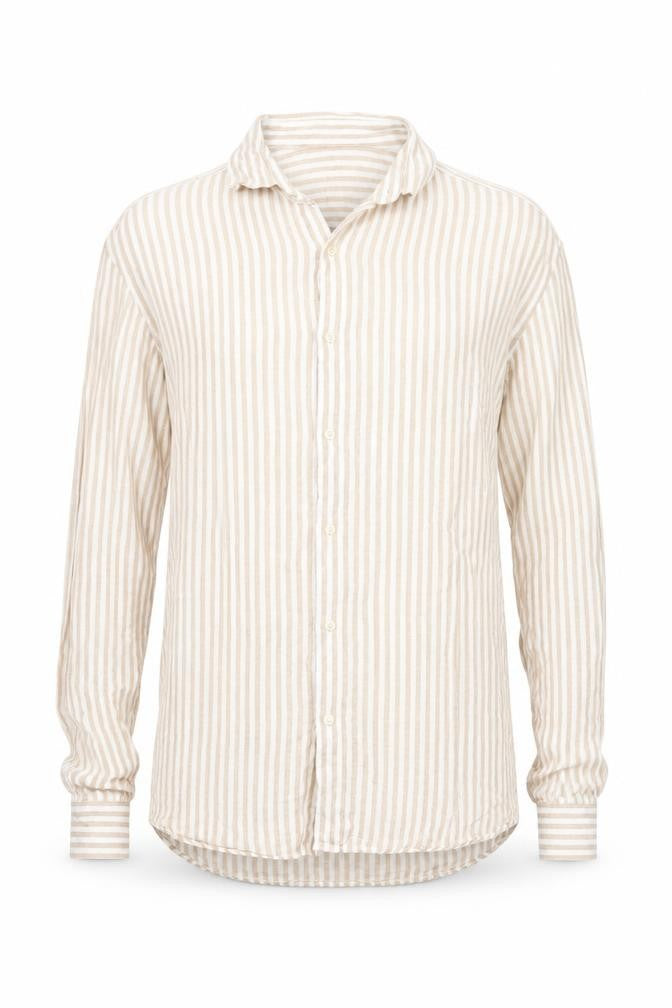 Marks & Spencer Men Beige Striped Linen Long Sleeve Shirt M