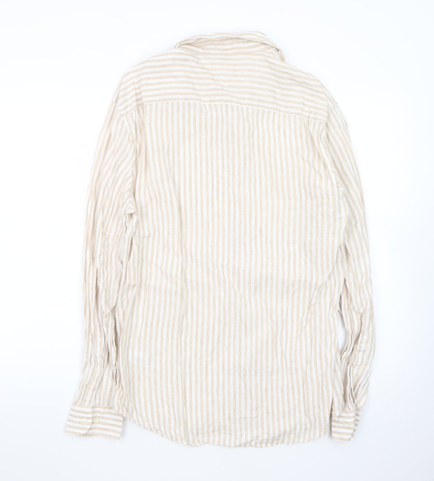 Marks and Spencer Men Beige Striped Linen Long Sleeve Shirt M