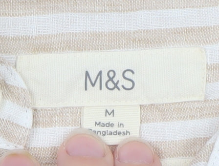 Marks and Spencer Men Beige Striped Linen Long Sleeve Shirt M