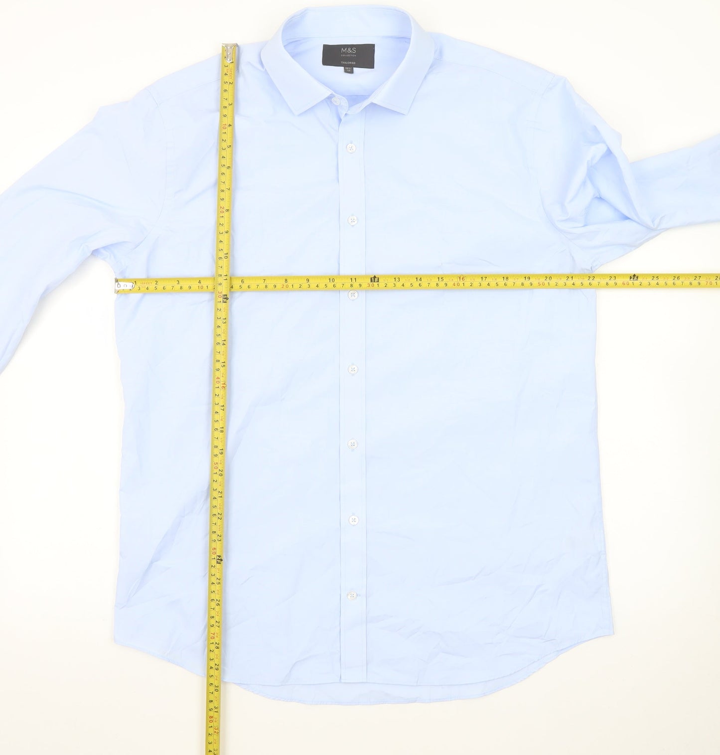 Marks and Spencer Men's Blue Tailored Fit Long Sleeve Dress Shirt 16.5in 42cm