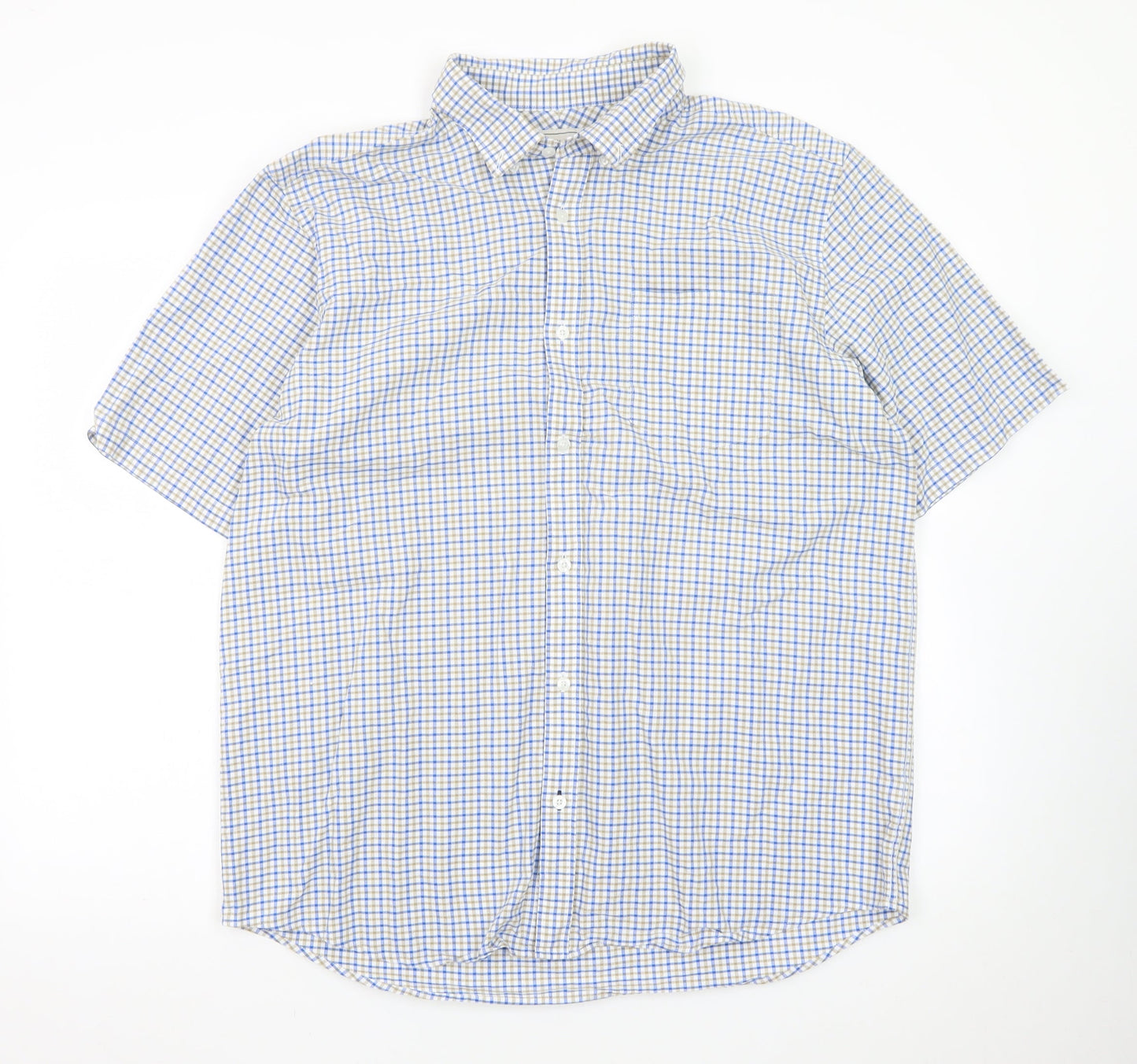 John Lewis Men’s Blue Check Cotton Oxford Short Sleeve Shirt XL