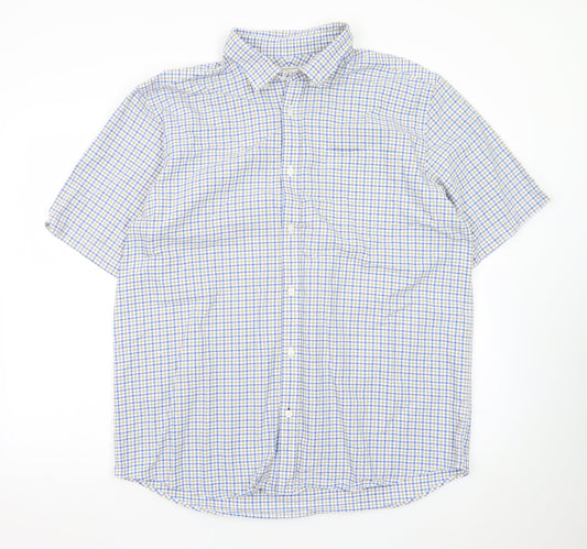 John Lewis Men’s Blue Check Cotton Oxford Short Sleeve Shirt XL