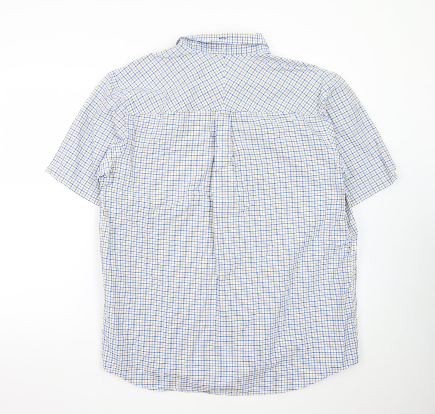 John Lewis Men’s Blue Check Cotton Oxford Short Sleeve Shirt XL