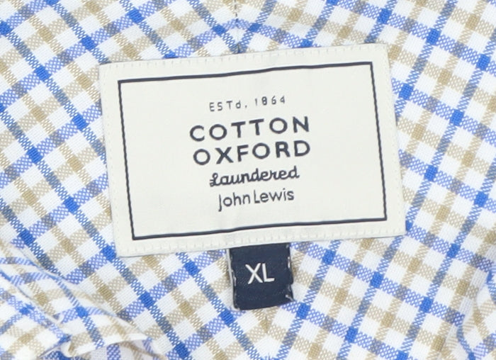 John Lewis Men’s Blue Check Cotton Oxford Short Sleeve Shirt XL