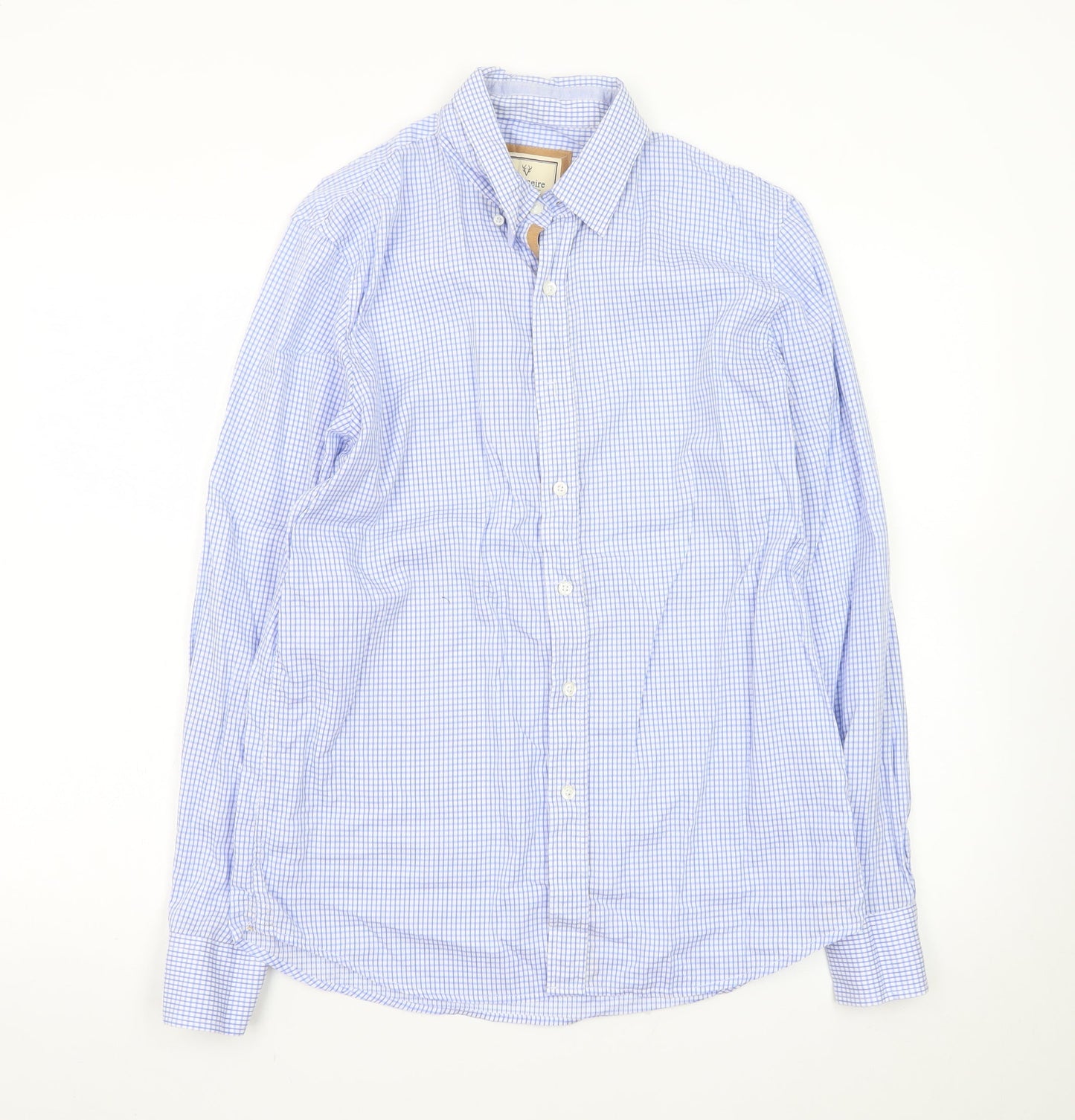 Vedoneire Men's Blue Check Long Sleeve Cotton Dress Shirt Size M