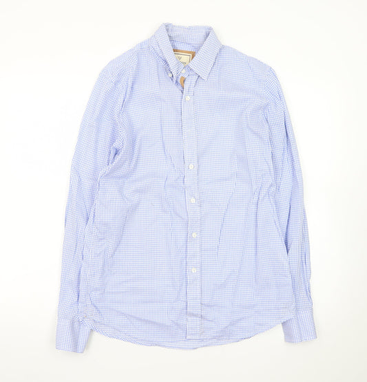 Vedoneire Men's Blue Check Long Sleeve Cotton Dress Shirt Size M