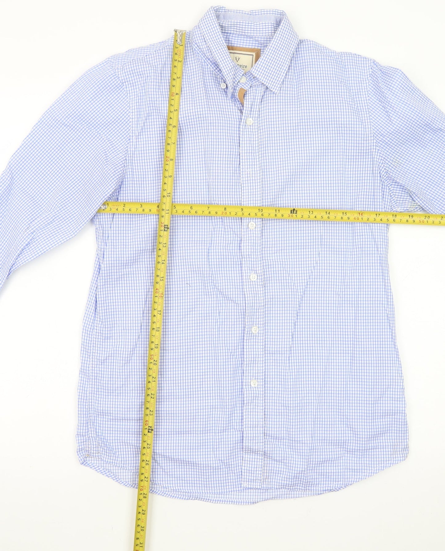 Vedoneire Men's Blue Check Long Sleeve Cotton Dress Shirt Size M