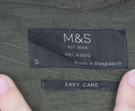 Marks and Spencer Men's Green Relaxed Fit Short Sleeve Button-Up Shirt S